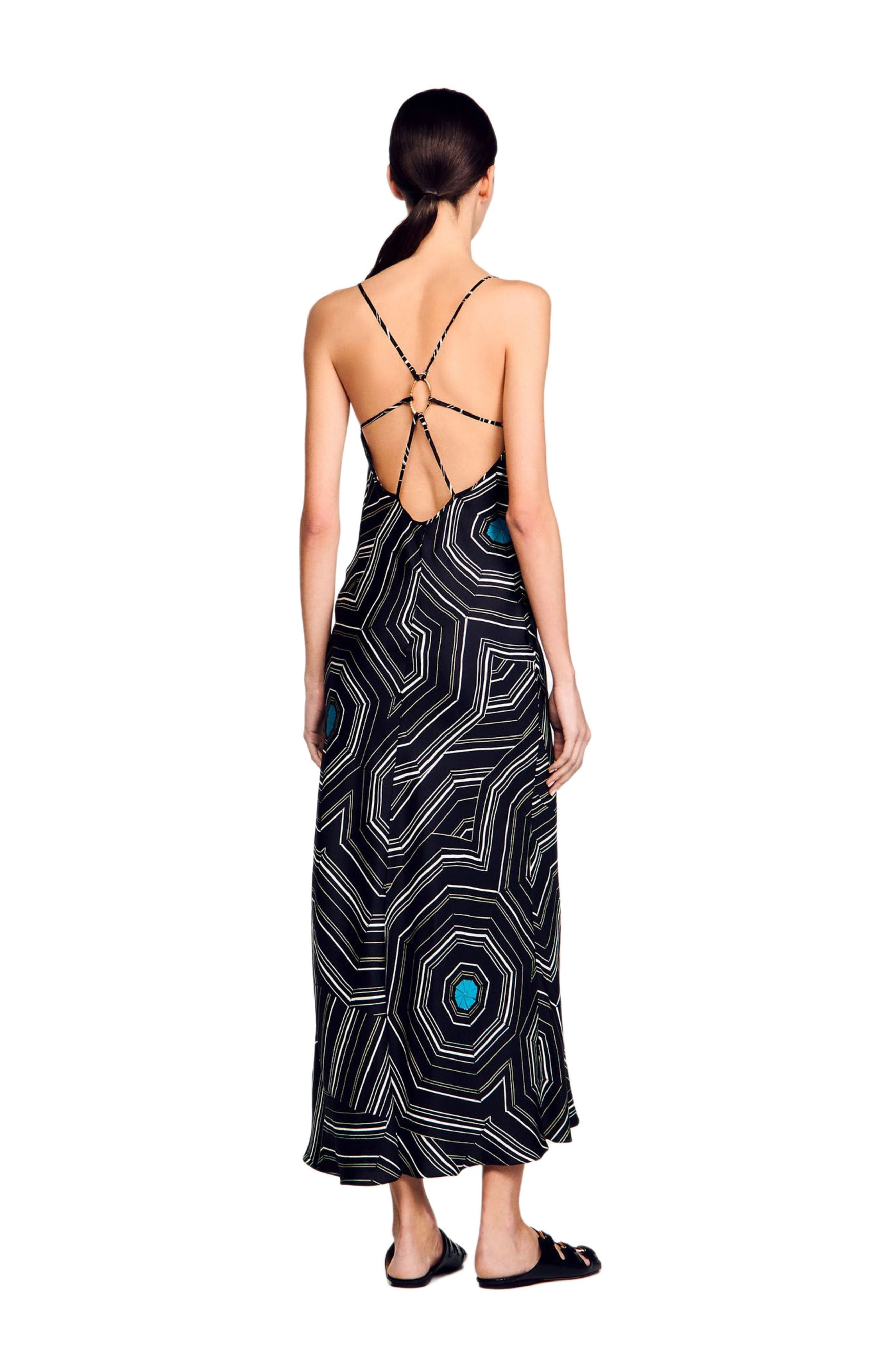 SANDRO Patterned silk maxi dress in Black at Nordstrom - 2