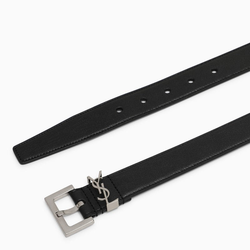 Saint Laurent Cassandre Black Leather Belt Men - 2