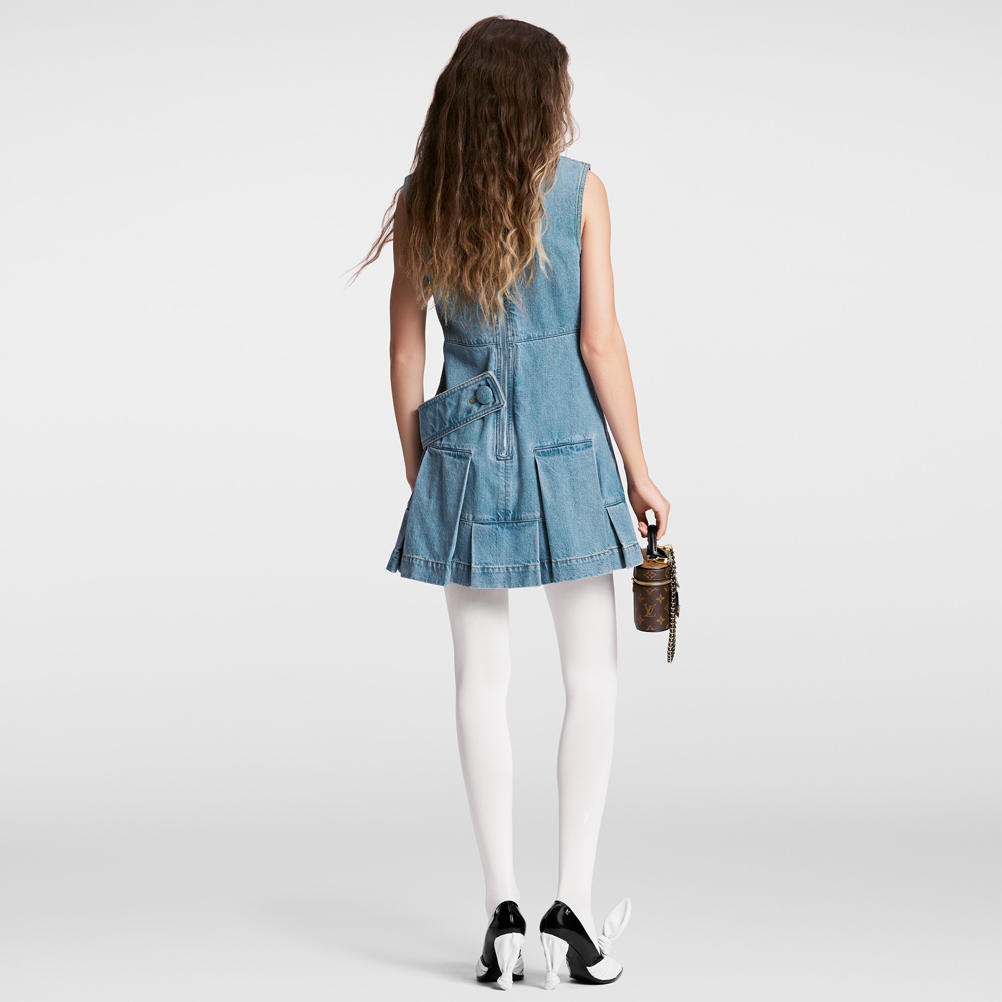 Denim Button Tab Pleat Dress - 3