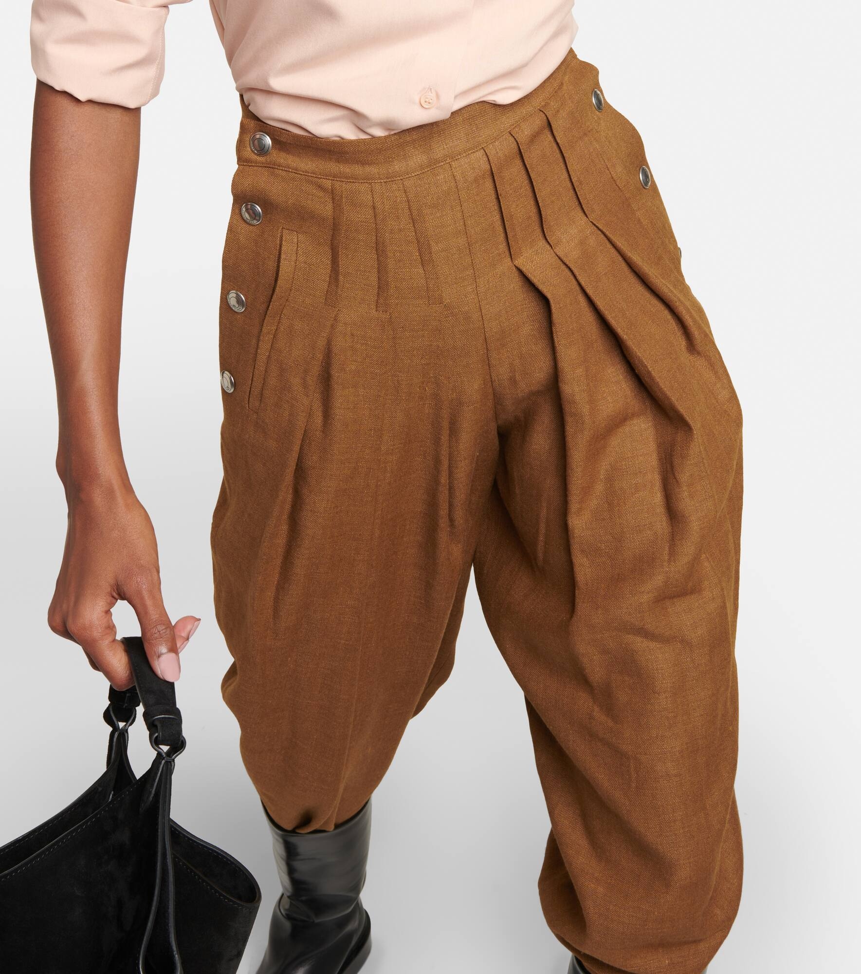 Pleated high-rise linen and wool pants - 4