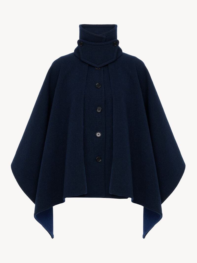 HIGH-NECK SHORT CAPE COAT IN WASHED DOUBLE-FACE WOOL 1