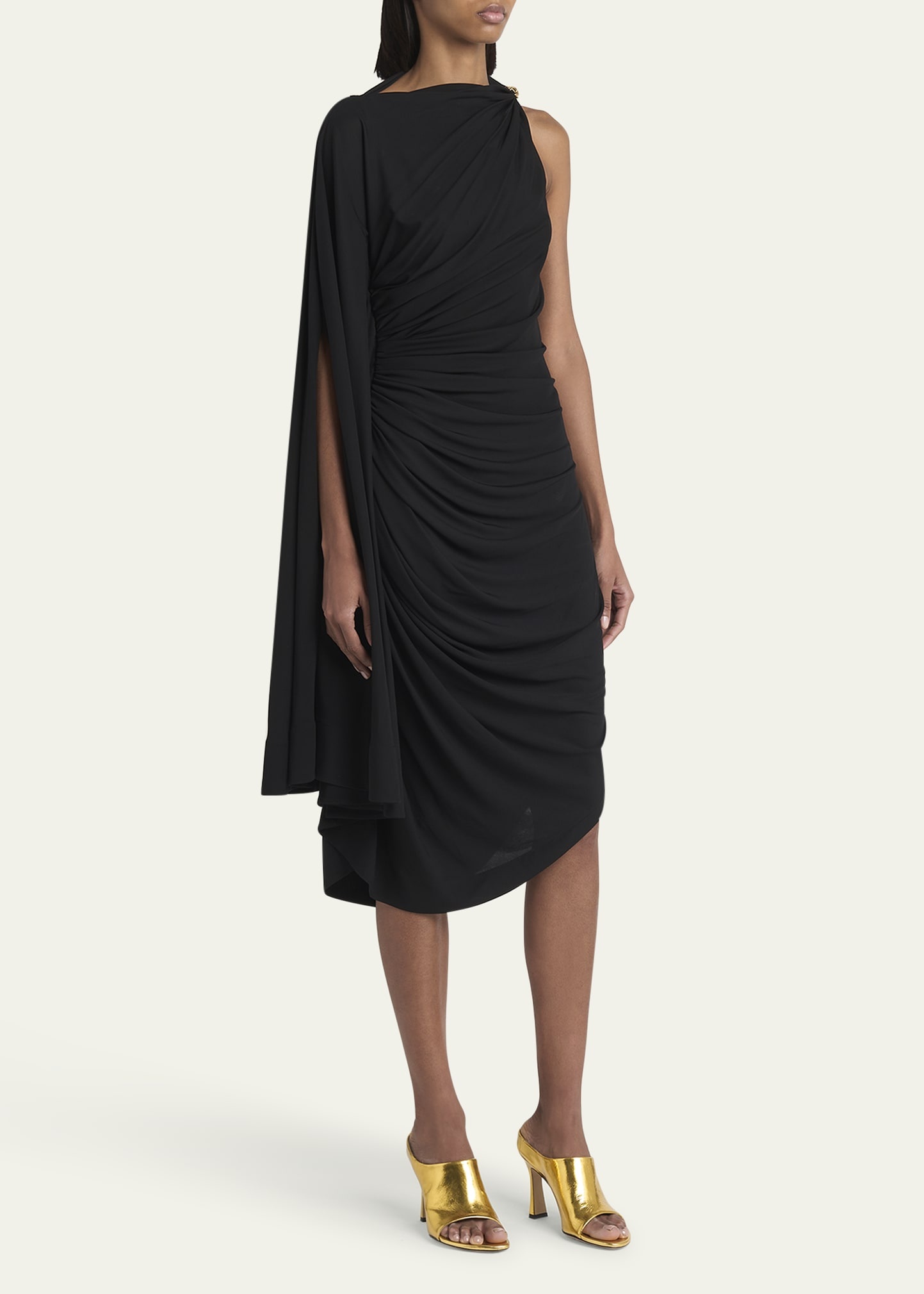 Frog Draped Matte Viscose Jersey Cape Dress - 4