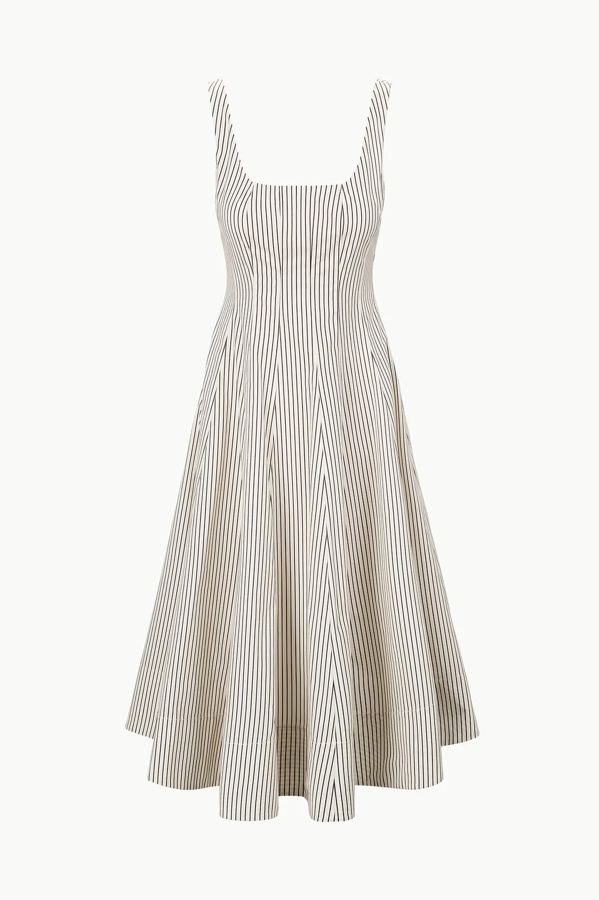 STAUD WELLS DRESS IVORY DARK OAK MICRO STRIPE - 1