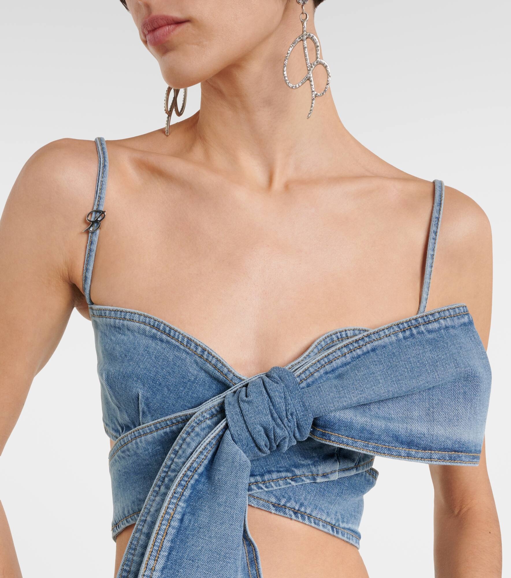Bow-detail denim crop top - 4