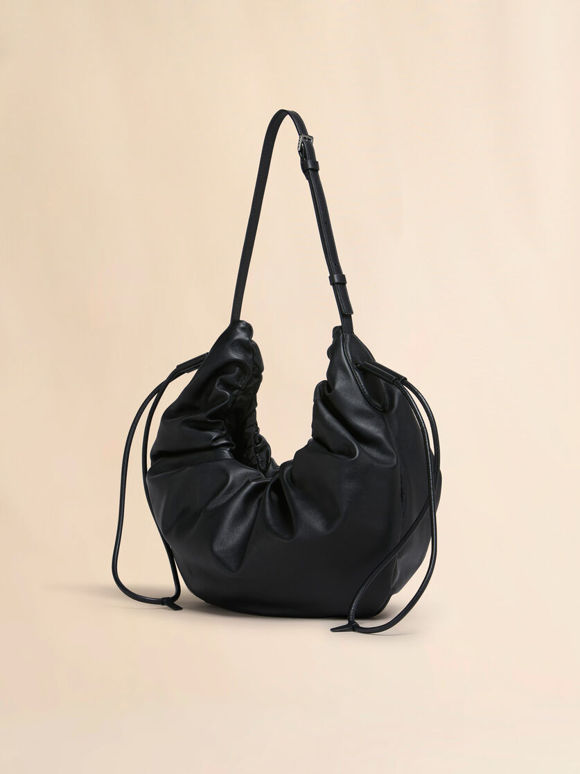 BLACK LEATHER SCRUNCHIE SMALL HOBO BAG - 3