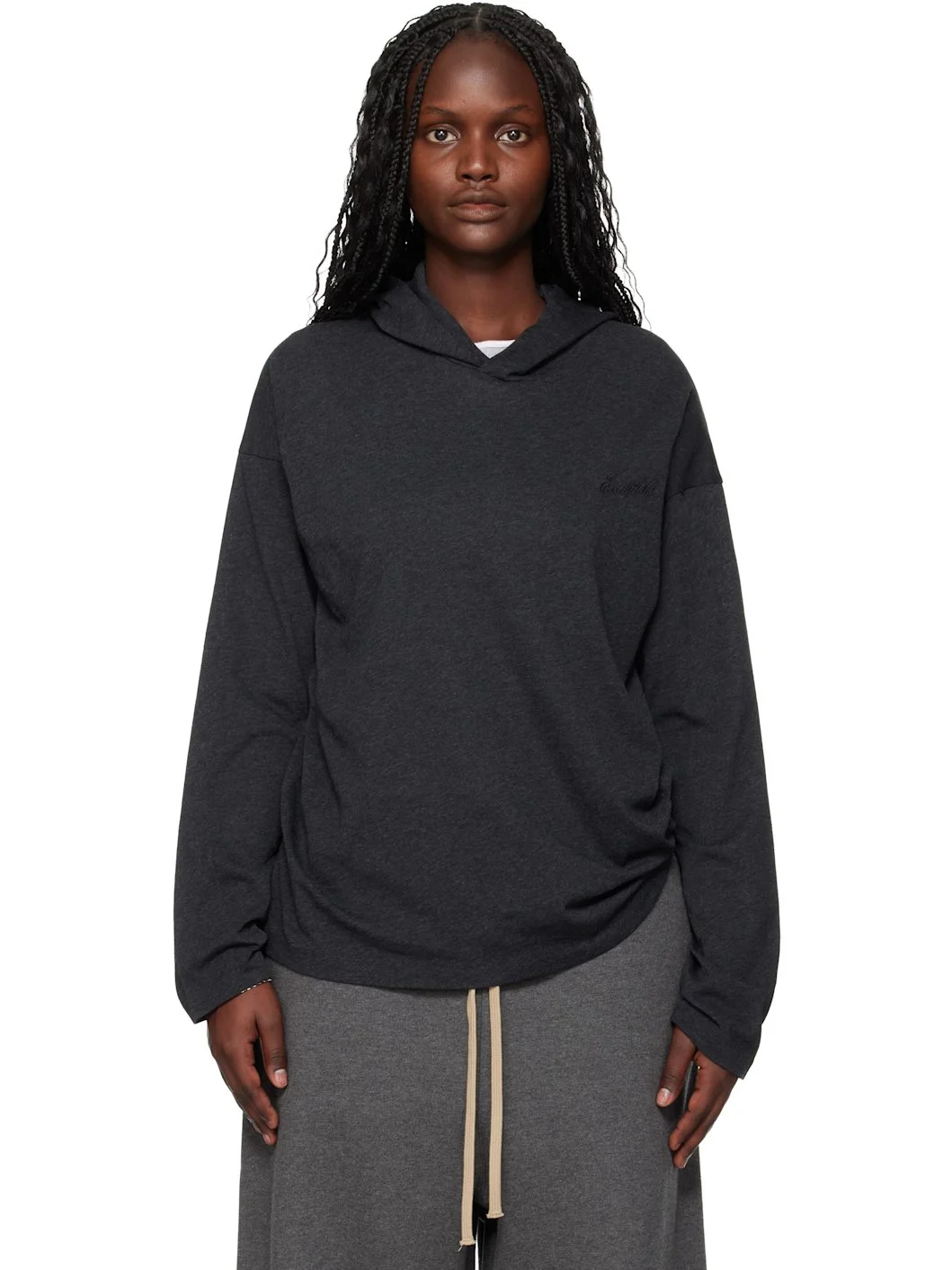 Gray Holiday Embroidered Classic Fit Long Sleeve Hoodie - 1