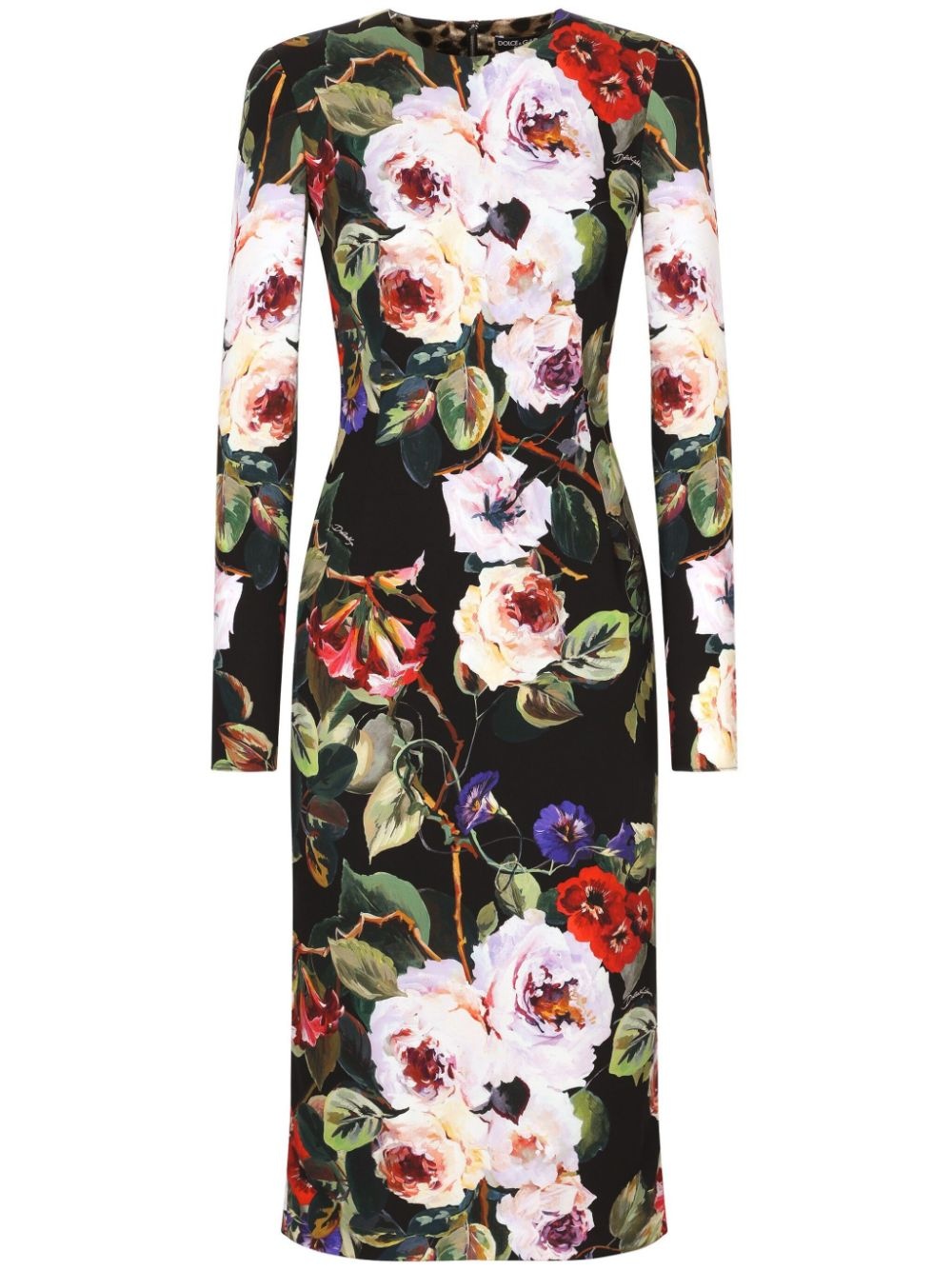 floral-print long-sleeve midi dress - 1