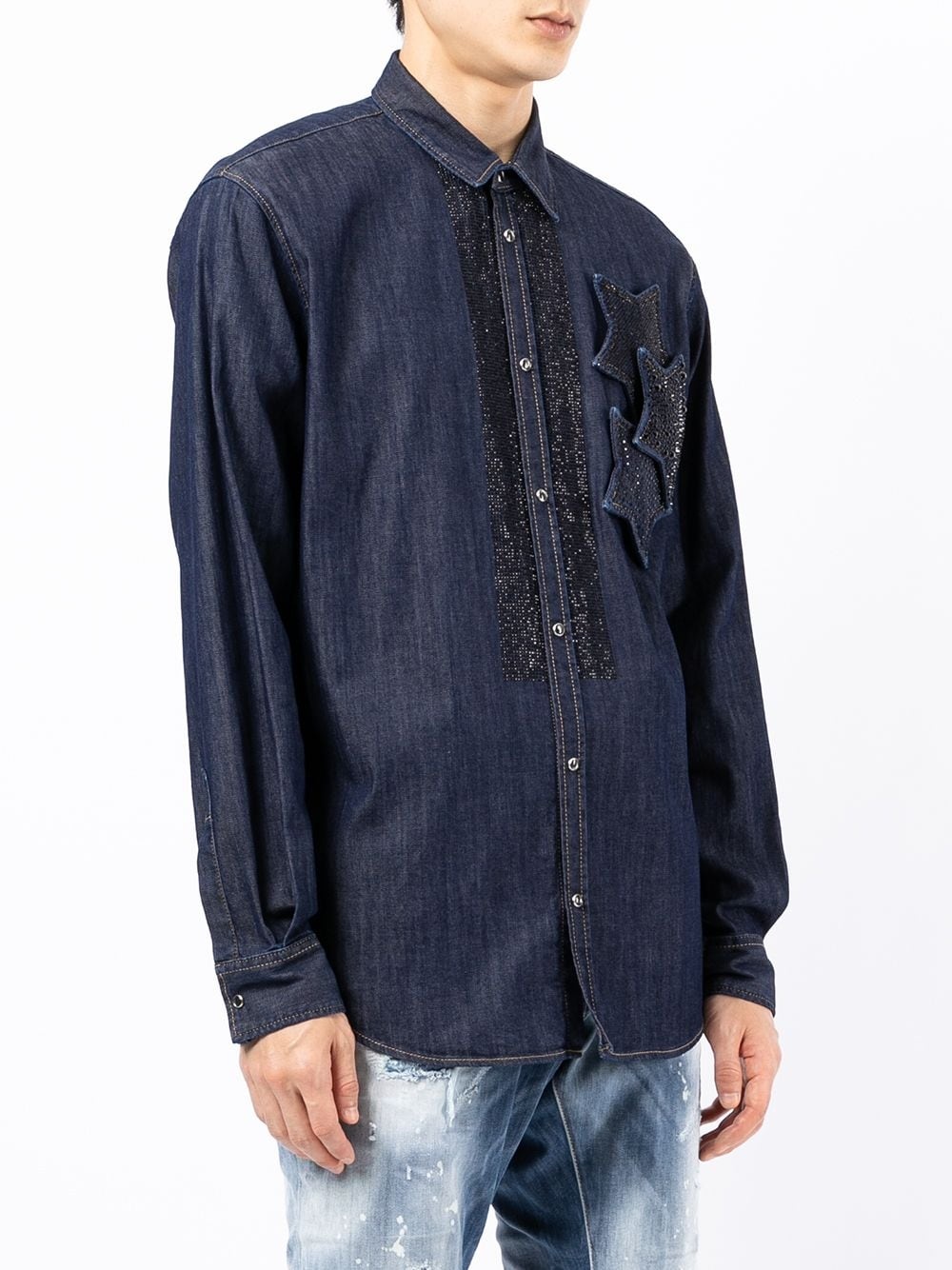 star patch denim shirt - 3