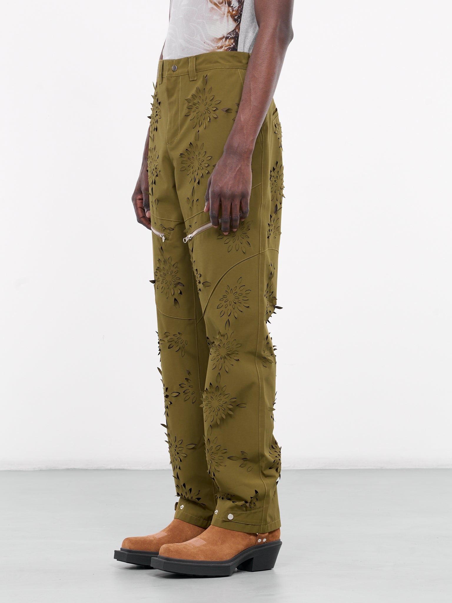 Laser-Slashed Flower Trousers - 2