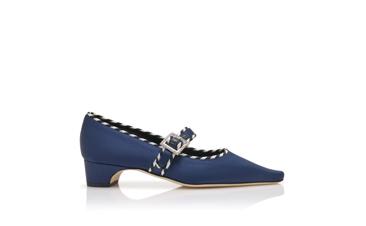 Navy Blue Satin Mary Jane Pumps - 1