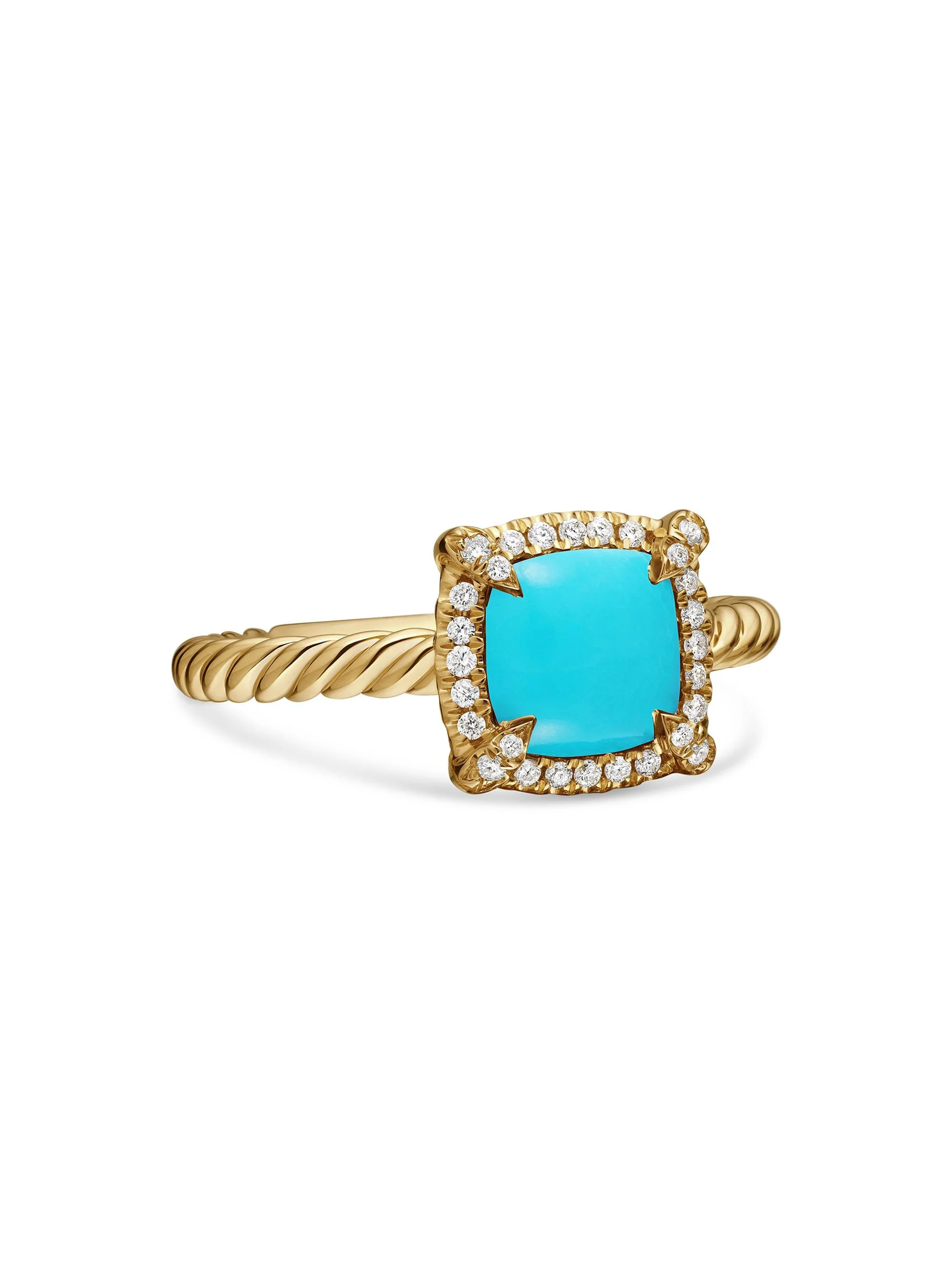 Women's Petite Chatelaine Pavé Bezel Ring in 18K Yellow Gold with Diamonds - Turquoise - 1