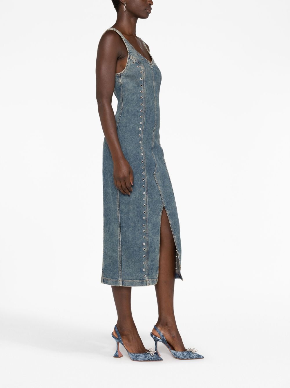 eyelet-embellished denim midi dress - 6