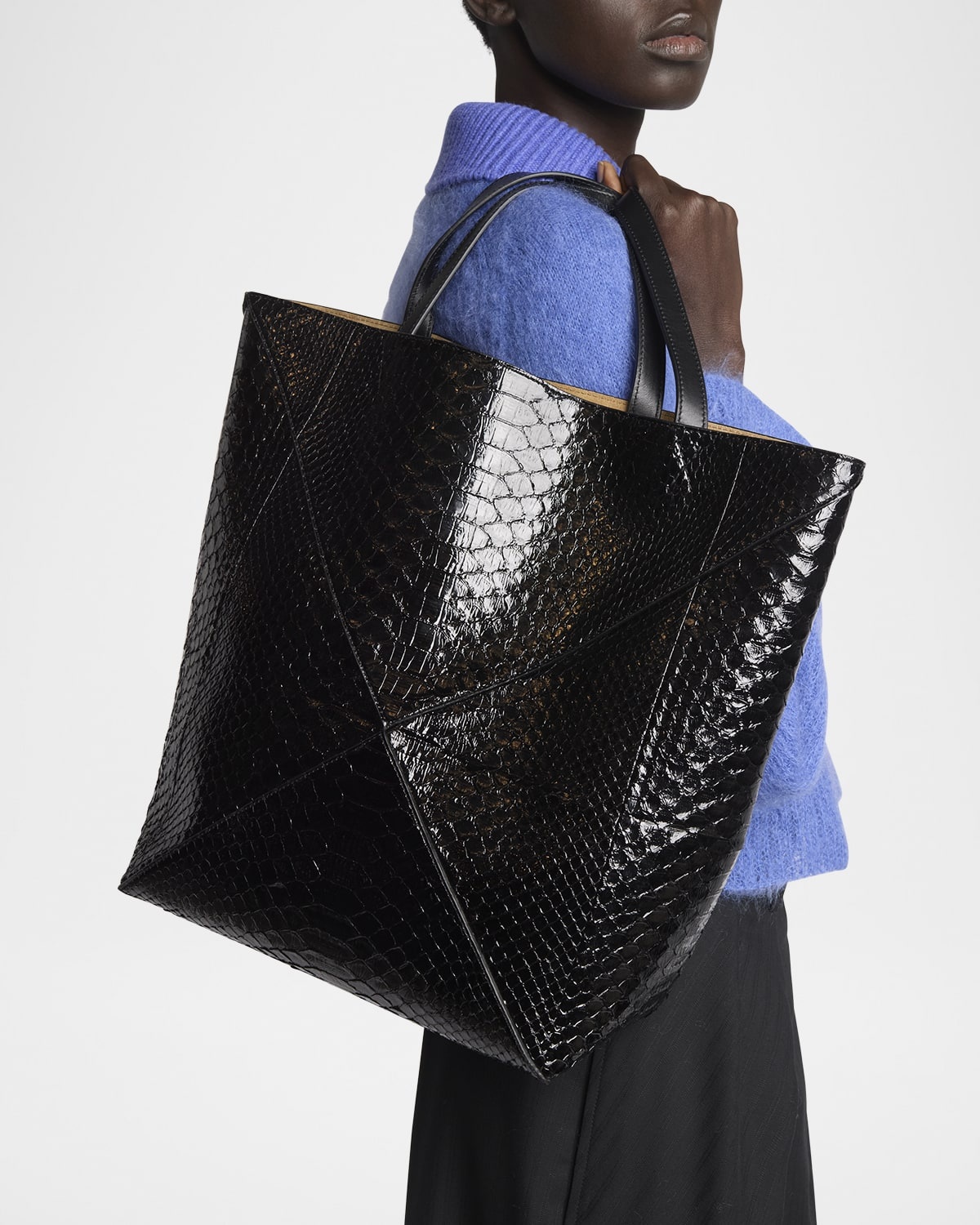 Puzzle Fold Large Patent Python-Embossed Tote Bag - 4