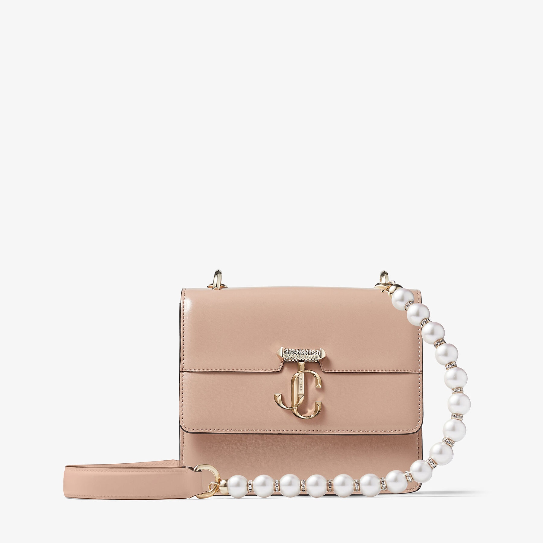 Varenne Quad XS
Ballet Pink Box Leather Shoulder Bag with Pearl Strap - 1