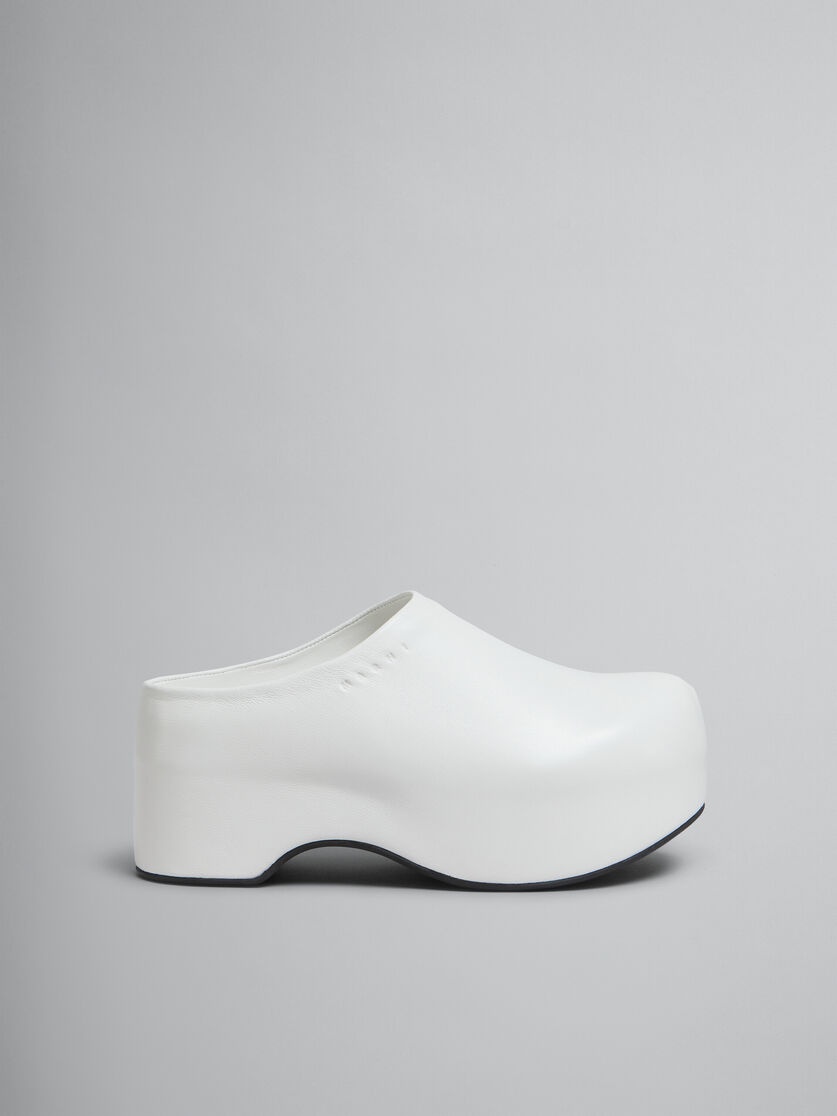 WHITE LEATHER CHUNKY CLOG SABOT - 1