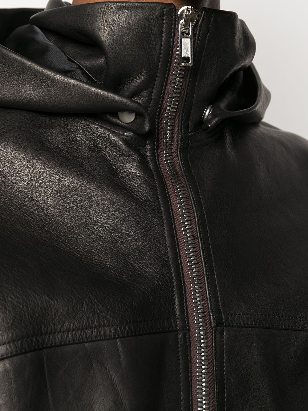 elastic-trimmed leather jacket - 5