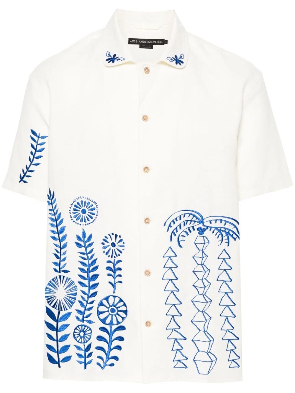 `May` Embroidery Open Collar Short Sleeve Shirt - 1