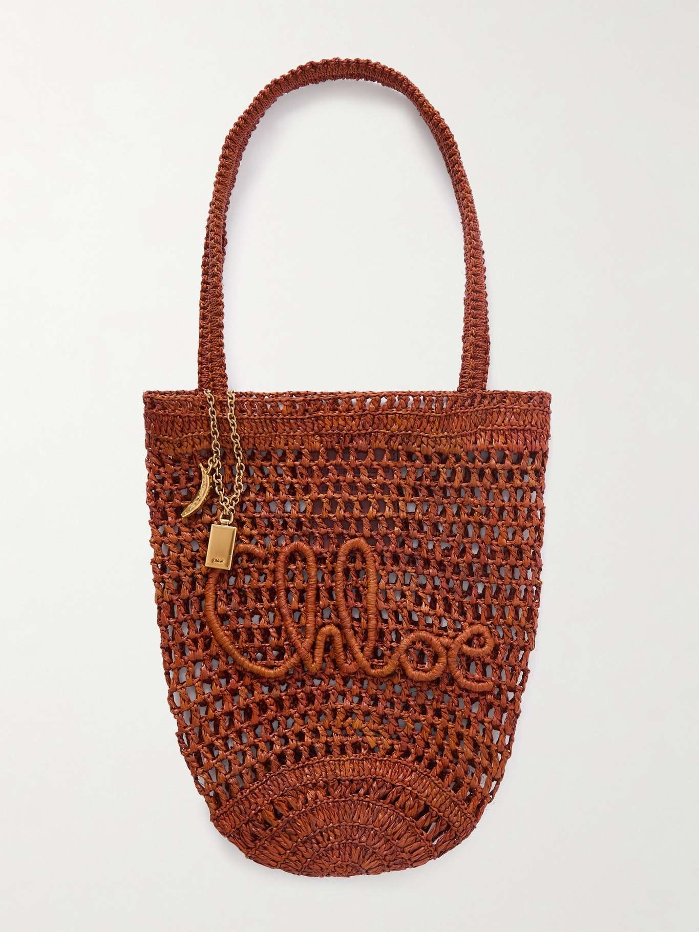 Summer Banana embellished embroidered raffia tote Tan - 1