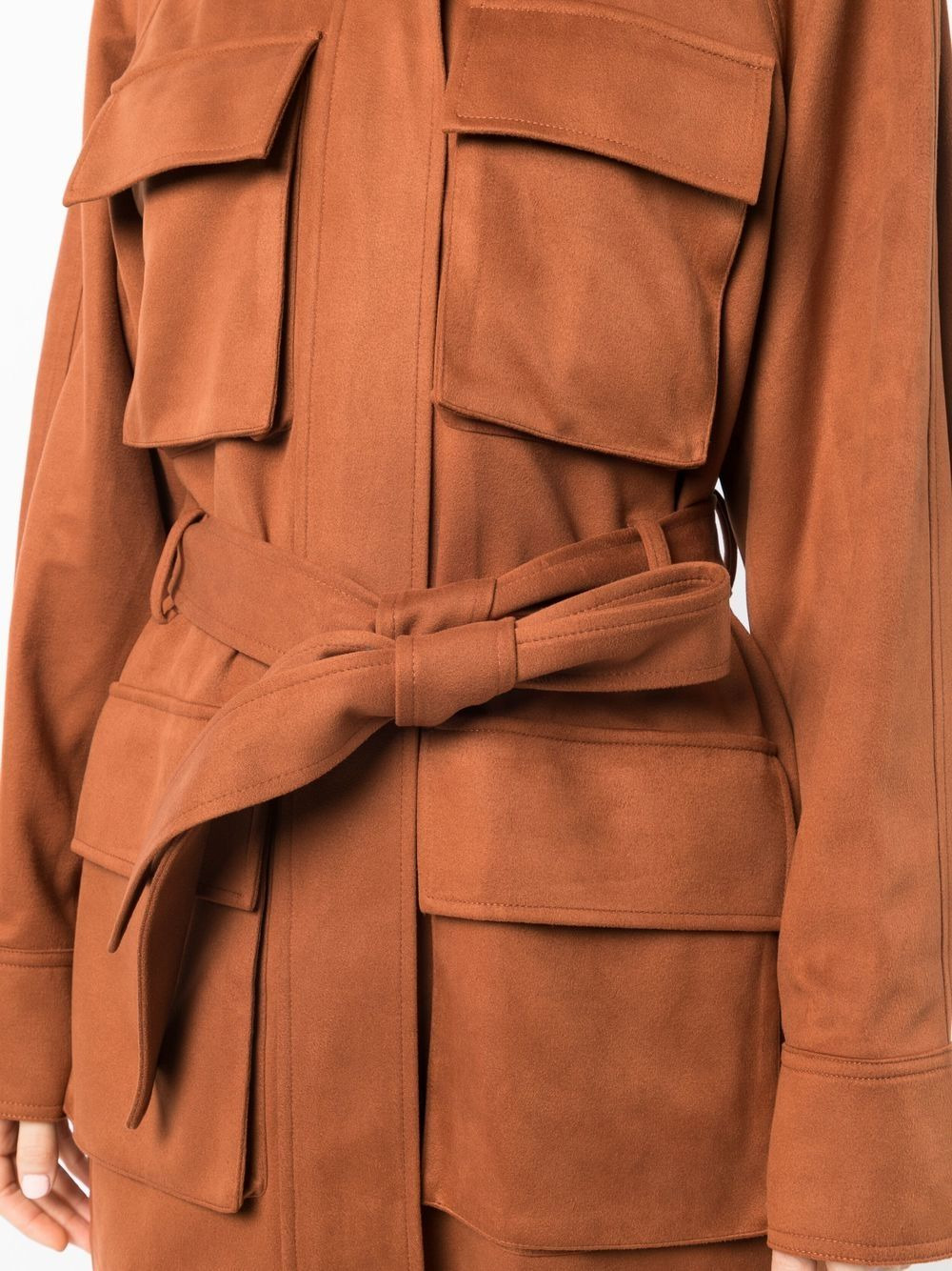 check-print belted leather jacket - 5