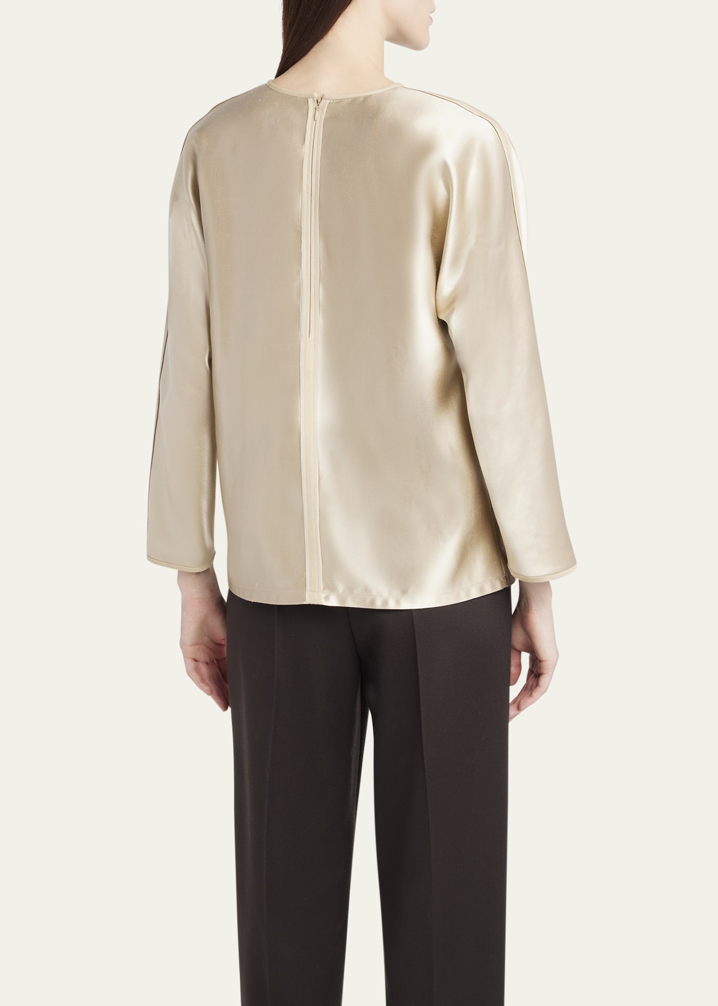 Tonal Piping Long-Sleeve Silk Blouse - 3