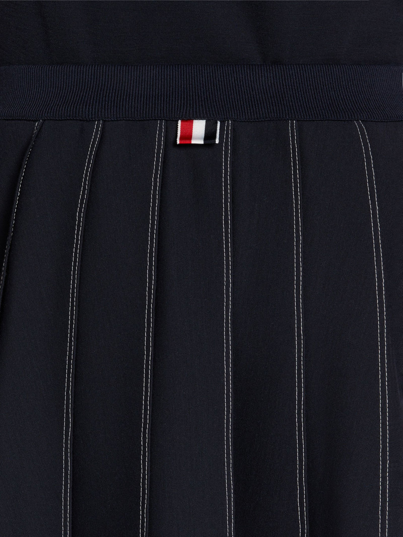 Navy Wool Tech Milano Contrast Stitch Pleated Knee Length Skirt 6