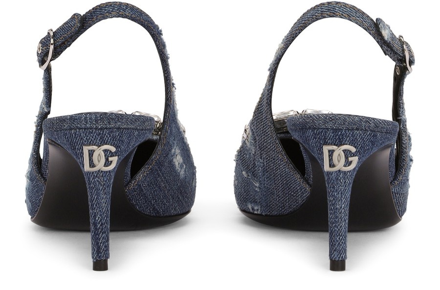 Patchwork denim slingbacks with rhinestone buckle - 3