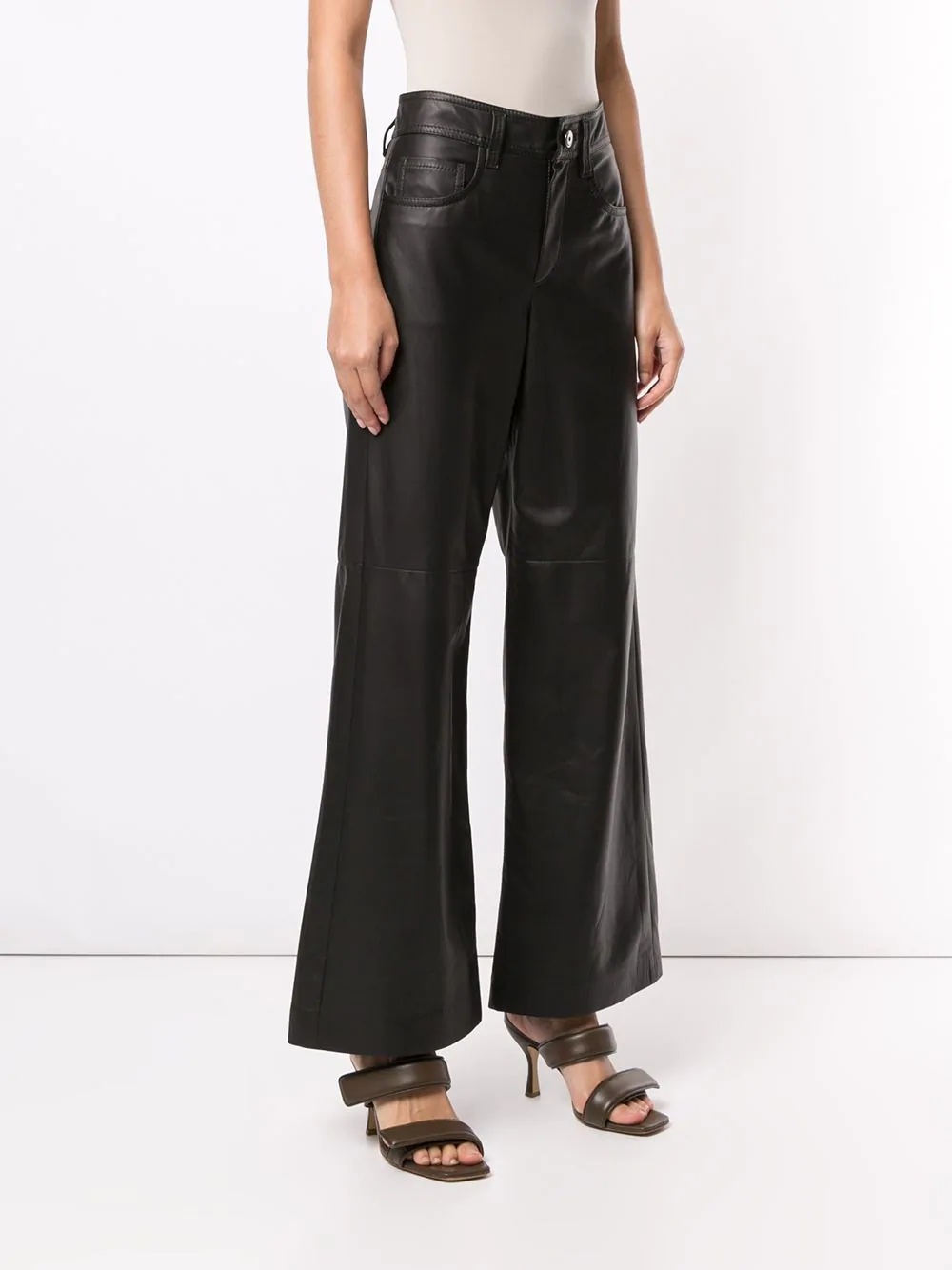 faux leather wide leg trousers - 3