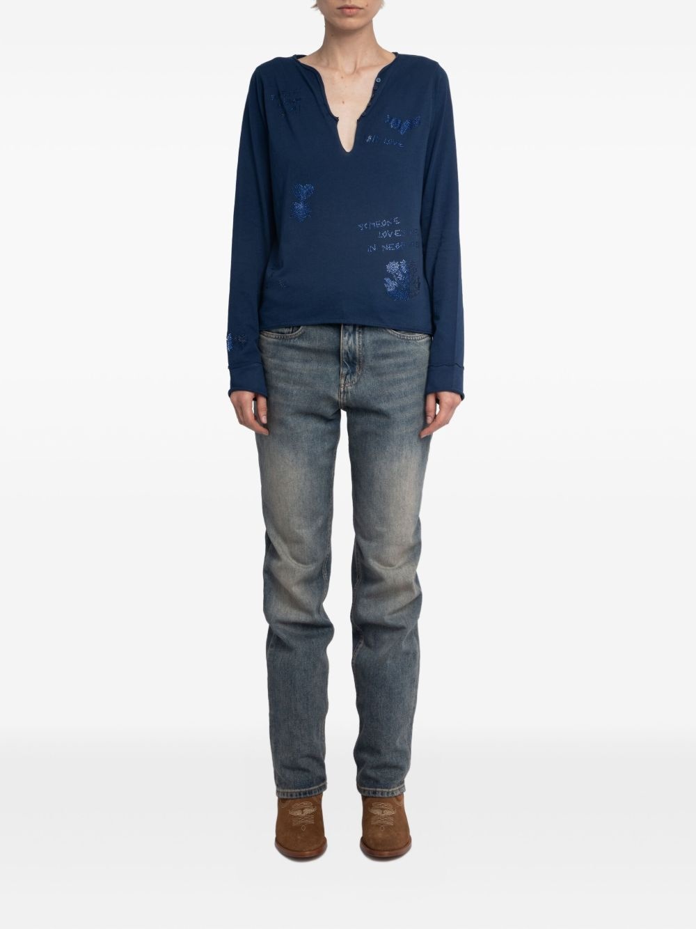 embellished V-neck top - 2