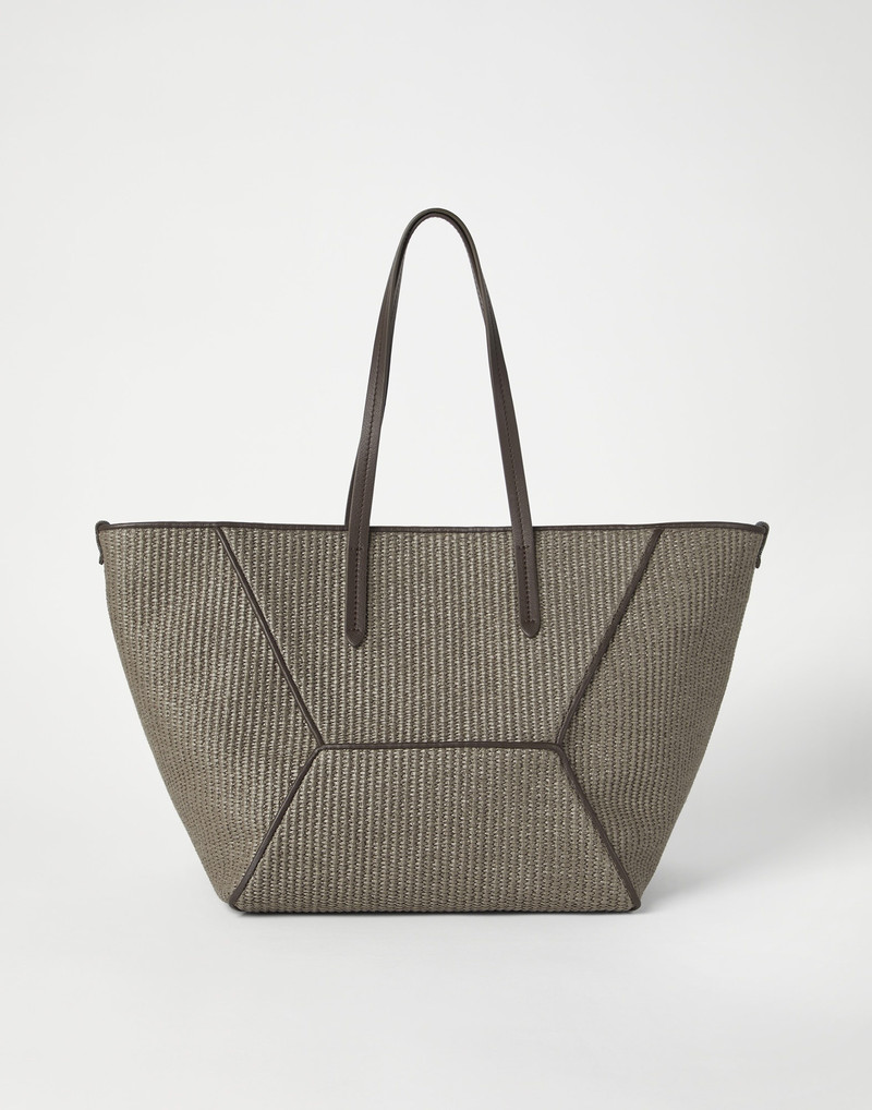 Techno raffia shopper bag with monili 1
