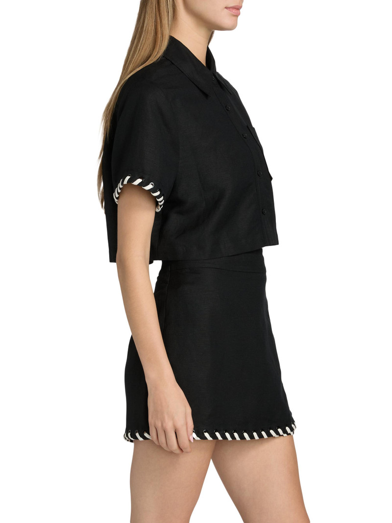 Women's Auggie Linen-Blend Crop Shirt - Black Multi 4