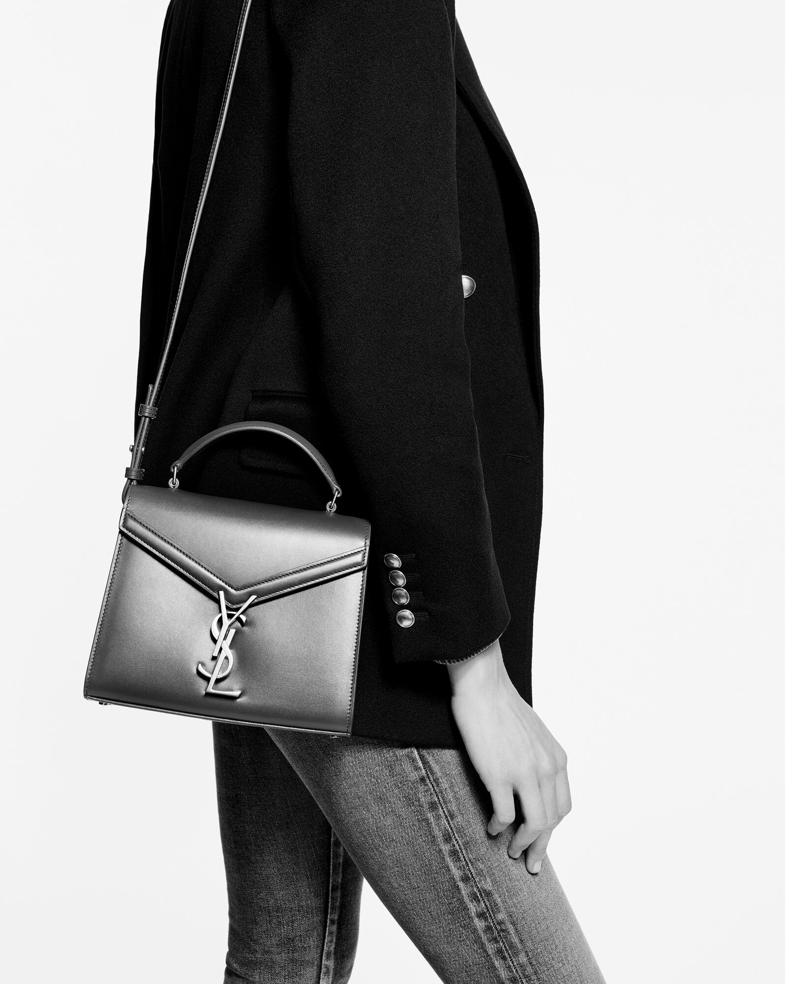 cassandra mini top handle bag in box saint laurent leather - 2