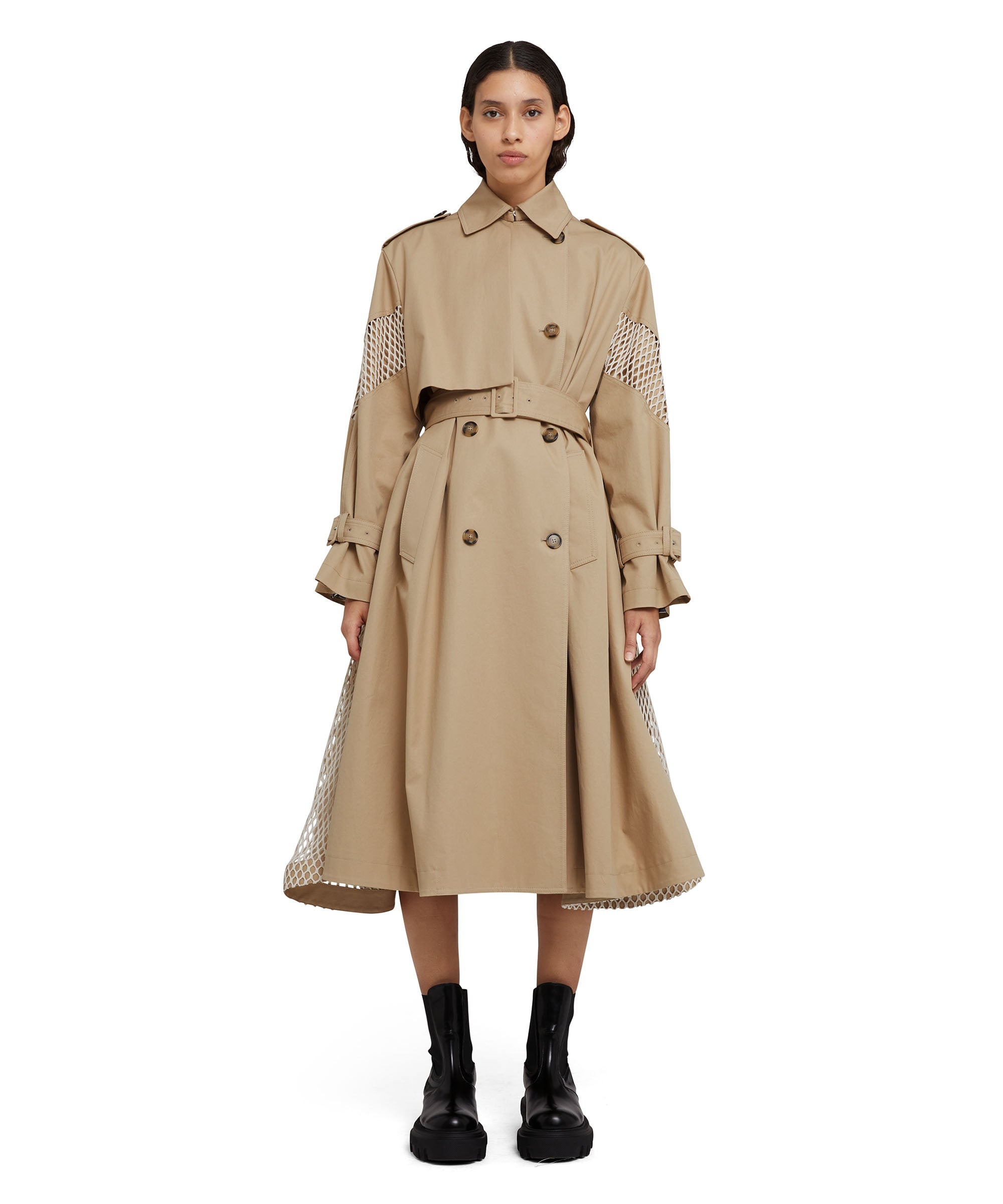 Double-breasted gabardine trench coat with mesh details - 5