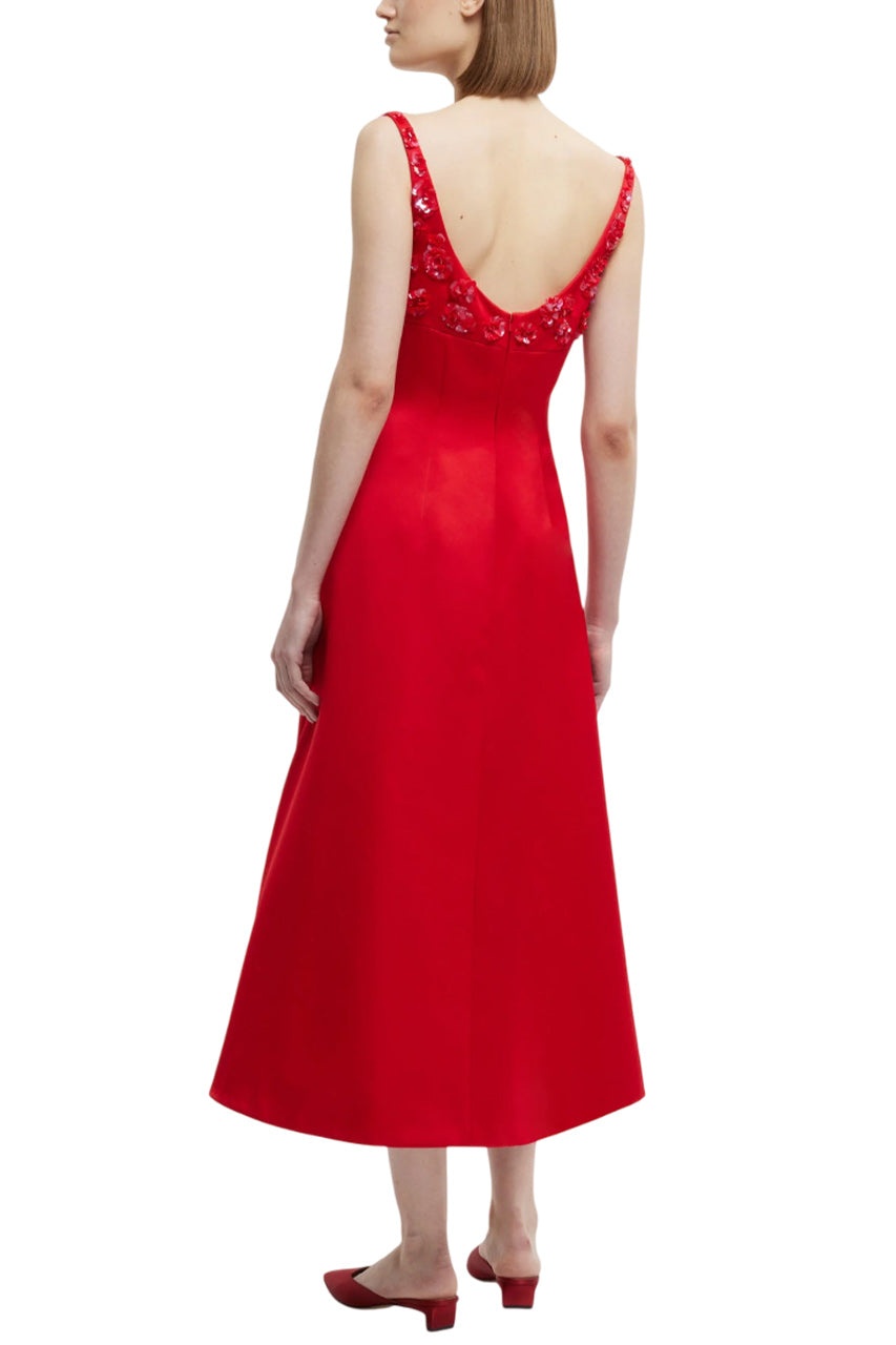 ABELLA EMBELLISHED DRESS IN BRIGHT RED DOPPIO SATIN - 4