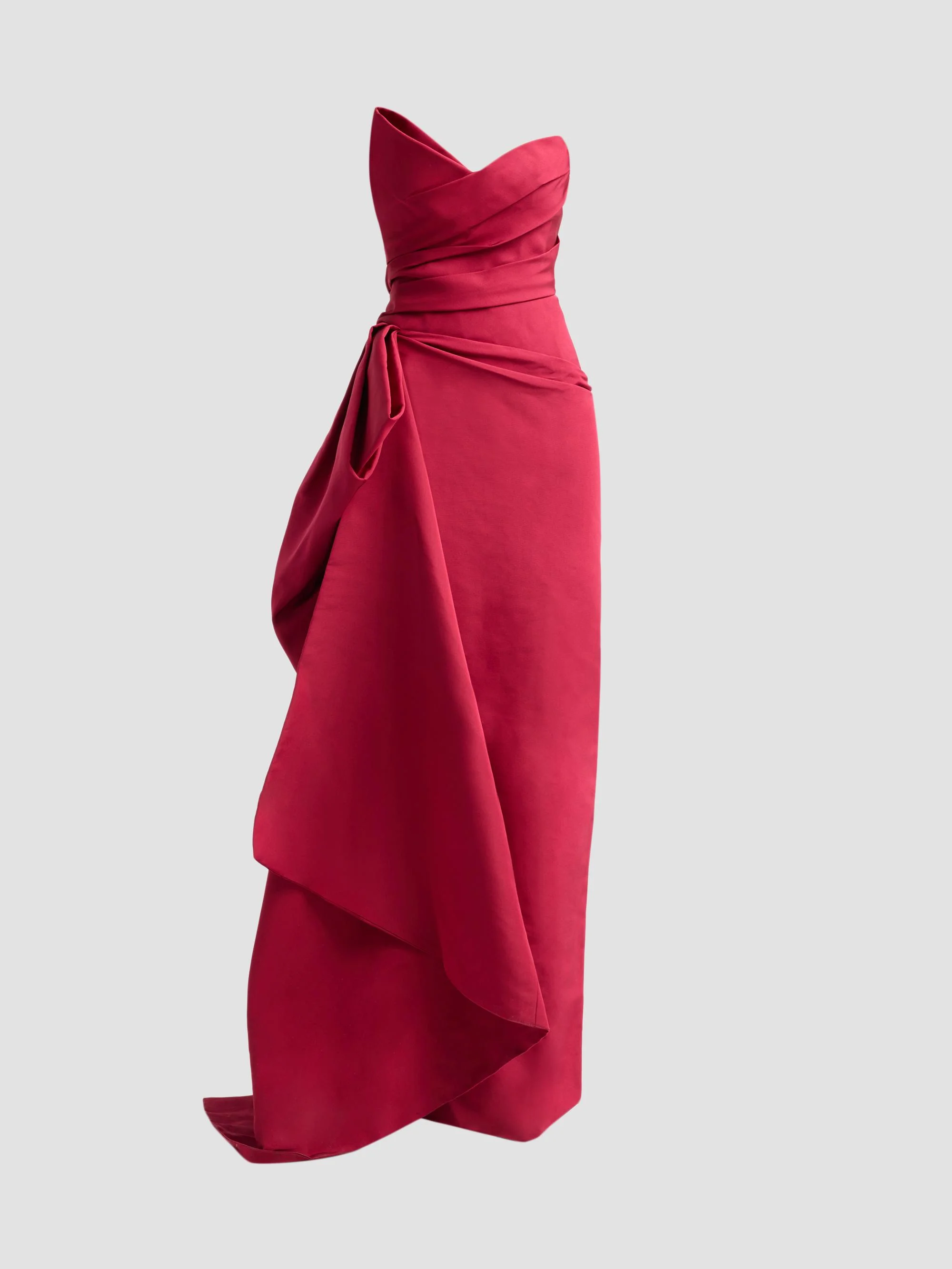 Women's Asymmetric Draped Silk Faille Gown - Rhubarb - 1