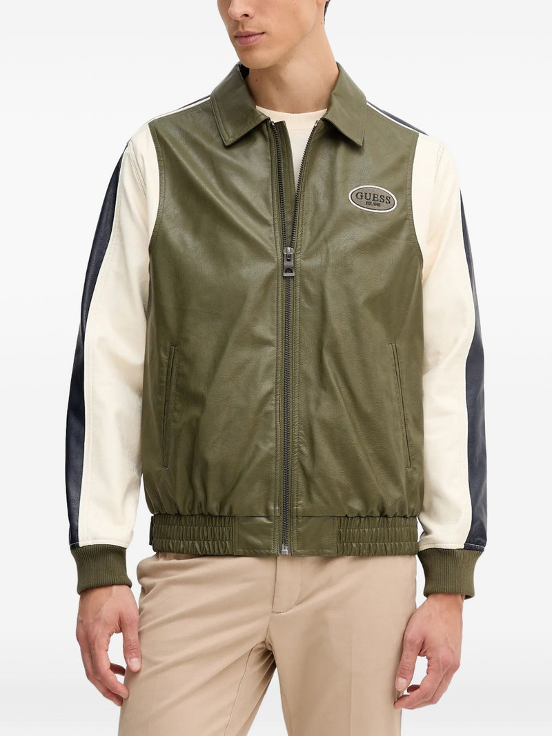 faux-leather zip panelled bomber jacket 1