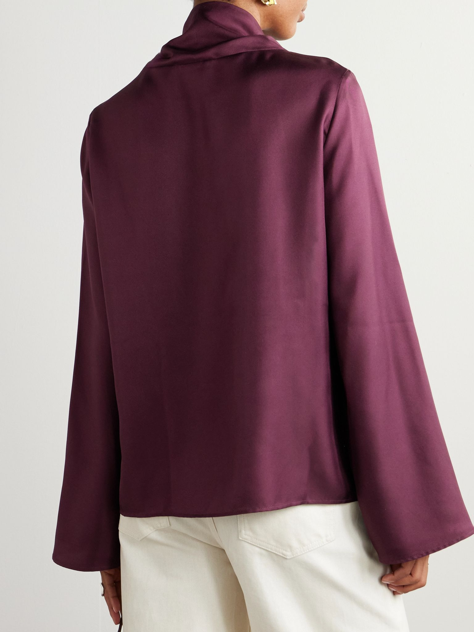 Cyna silk-twill turtleneck blouse Plum - 4