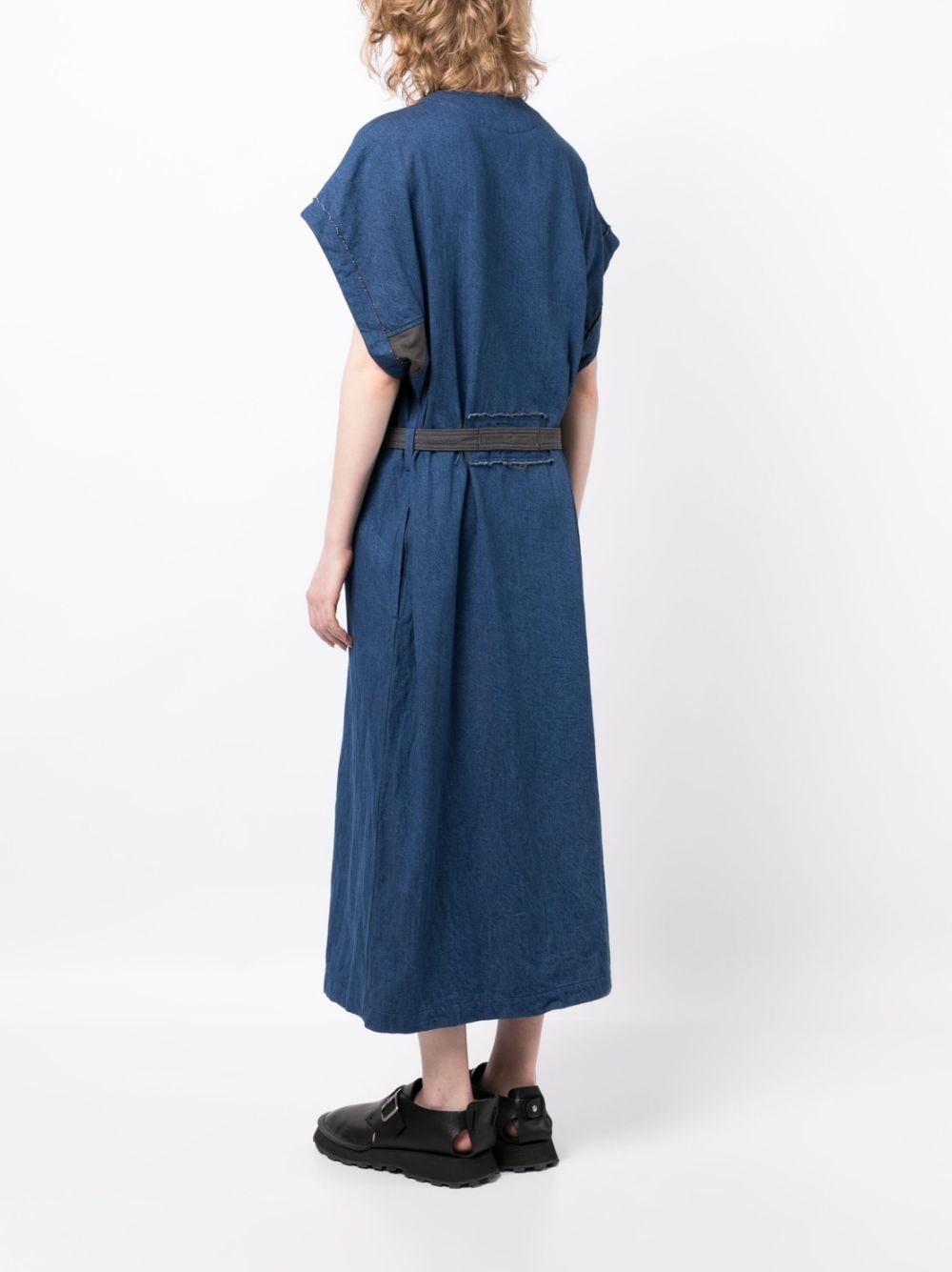 belted-waist twill denim dress - 4