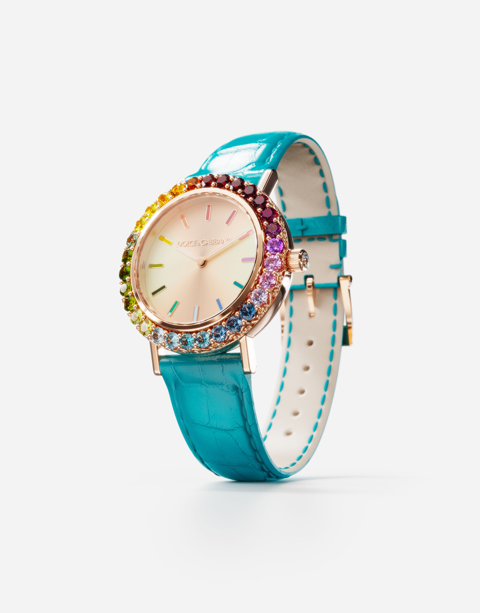 Iris watch in rose gold with multi-colored fine gems - 3