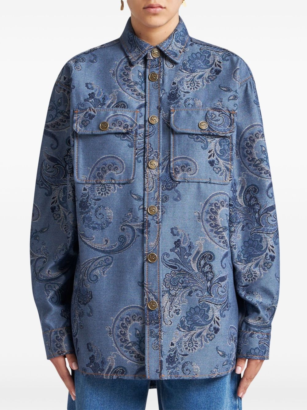 jacquard denim overshirt - 4