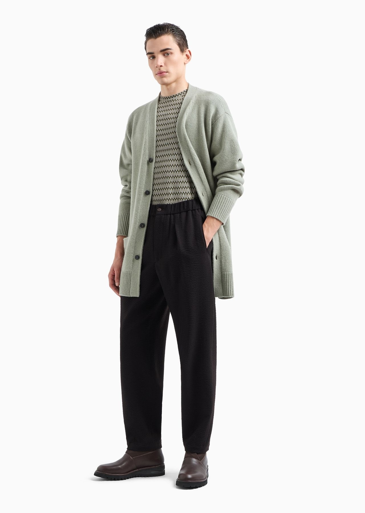 Single-pleat, virgin wool and cashmere seersucker trousers - 4