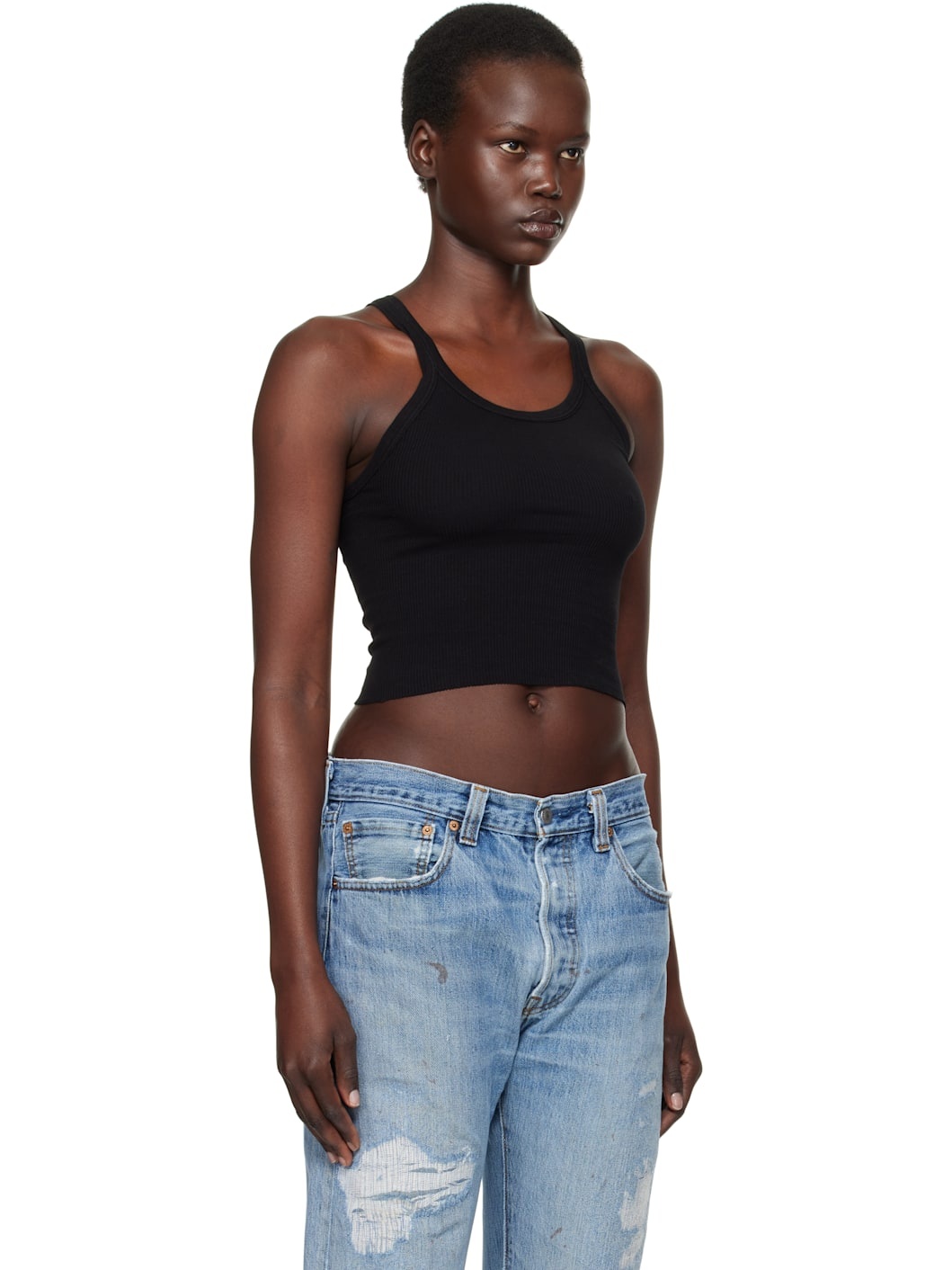 Black Hanes Edition Cropped Ribbed Tank Top - 2