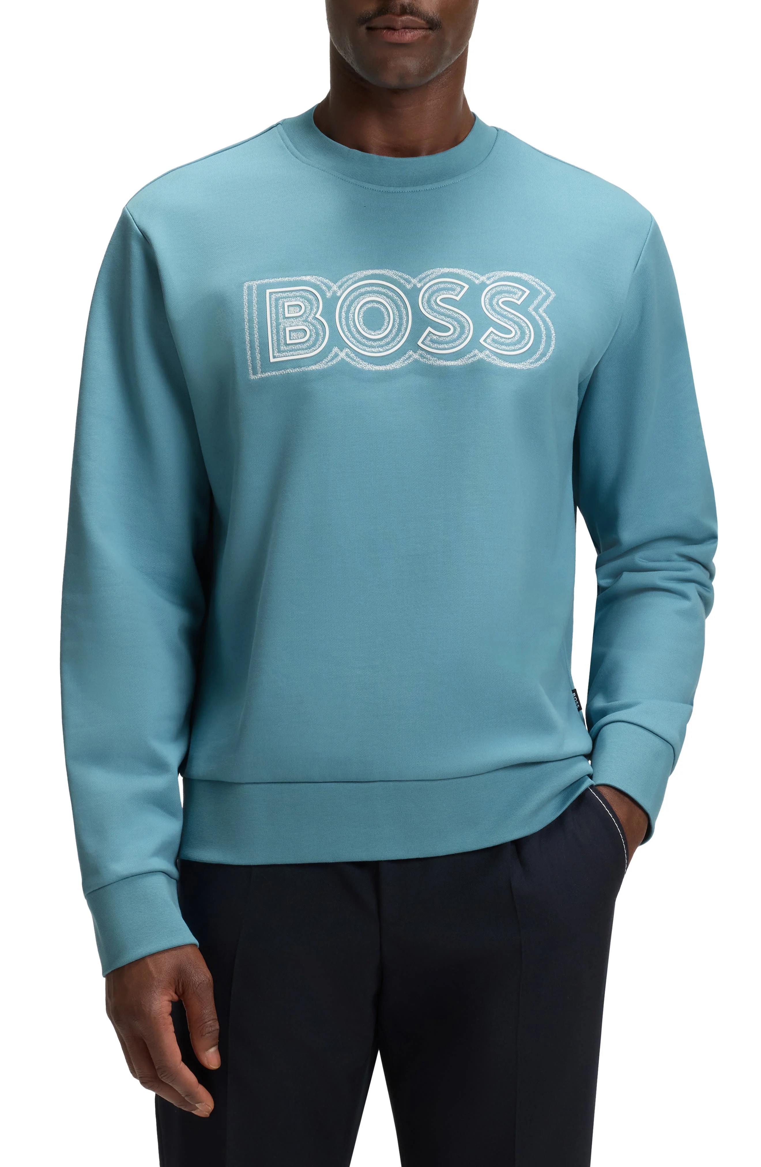 BOSS Soleri Logo Cotton Graphic Sweatshirt in Light /Pastel Blue at Nordstrom - 1