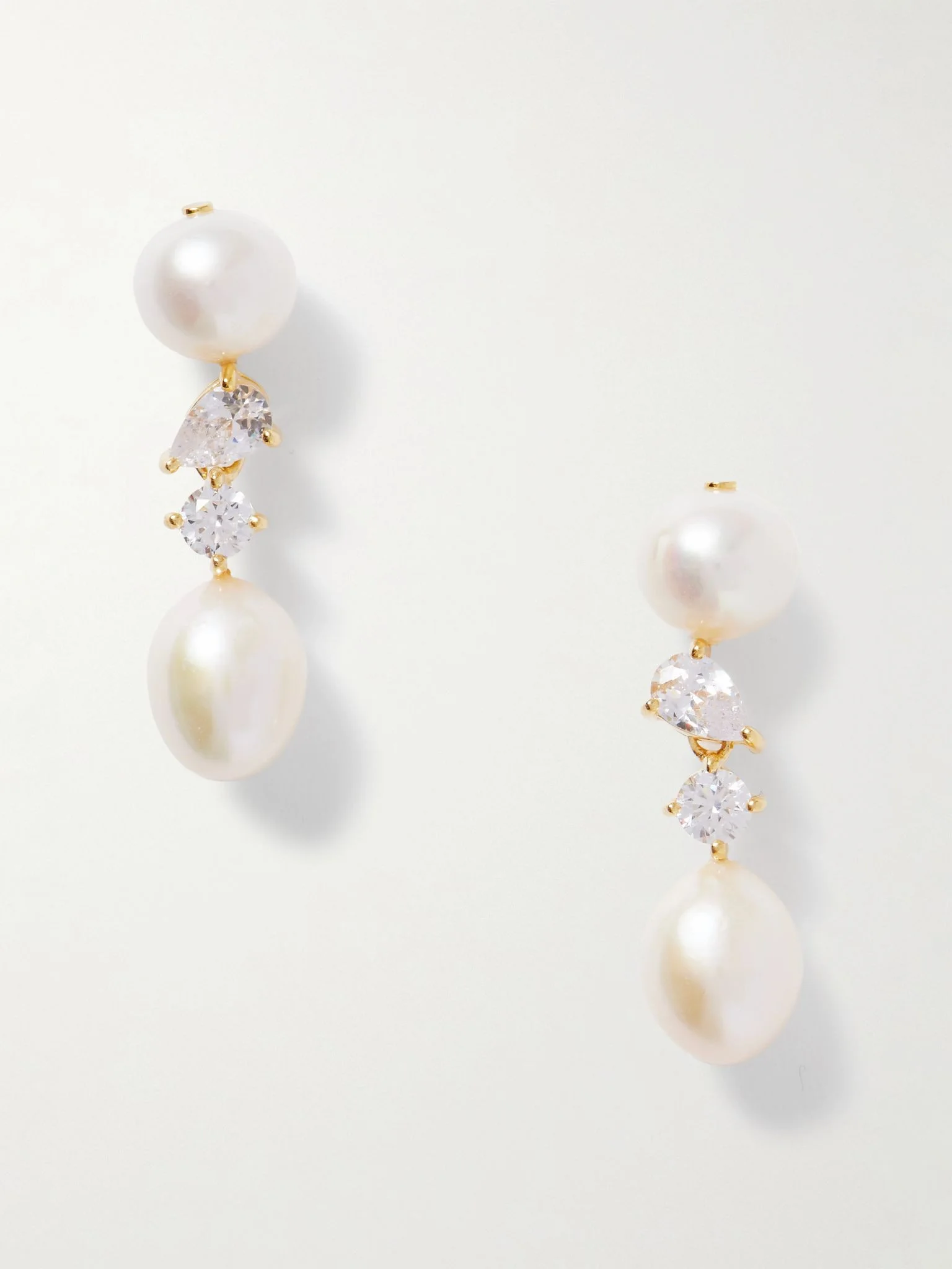 Gold-plated, pearl and cubic zirconia earrings White - 1