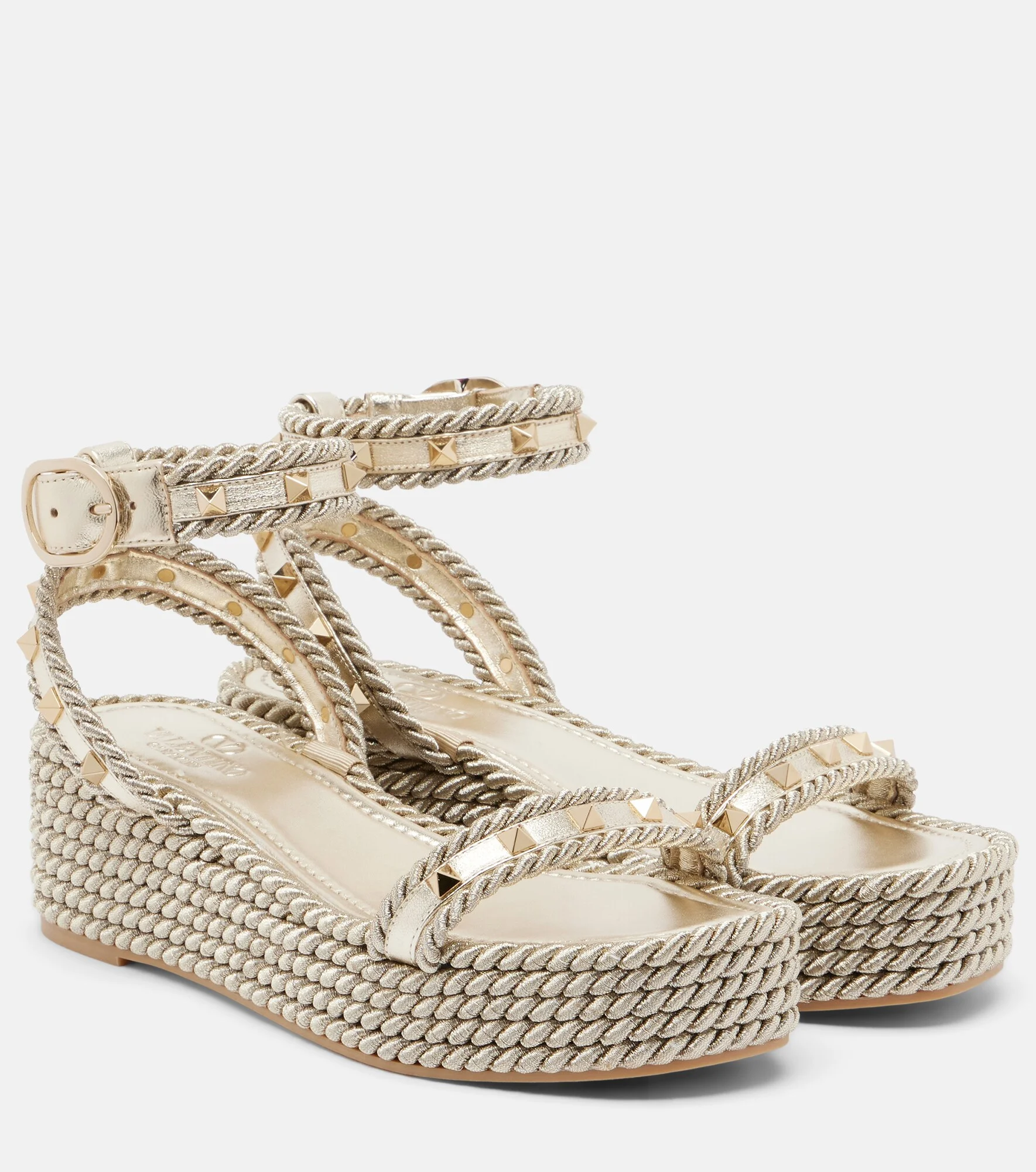 Rockstud Torchon leather espadrille wedges - 1