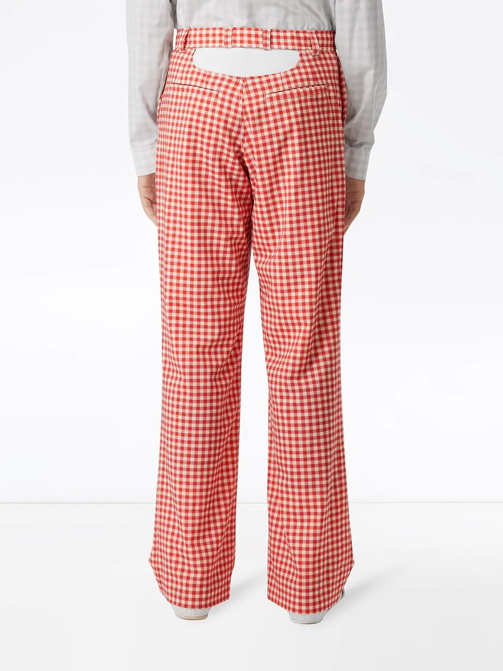 cut-out back gingham trousers - 4