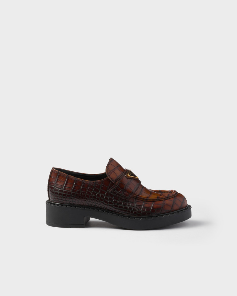 Chocolate crocodile-print leather loafers 2