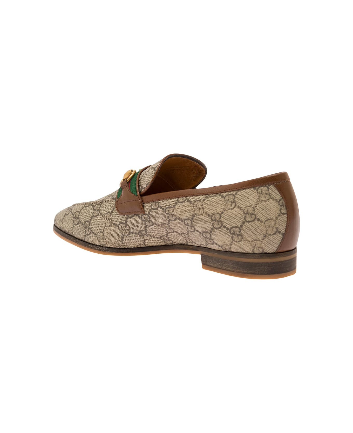 'paride' Beige Loafers With Horsebit And Web Detail In Gg Supreme Canvas Man - 3