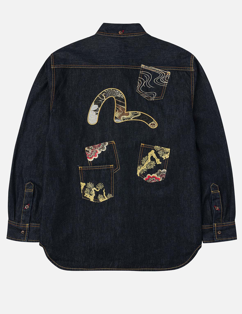 EVISU Multi-pocket and Barcode Seagull Embroidery Regular Fit Denim Shirt outlook