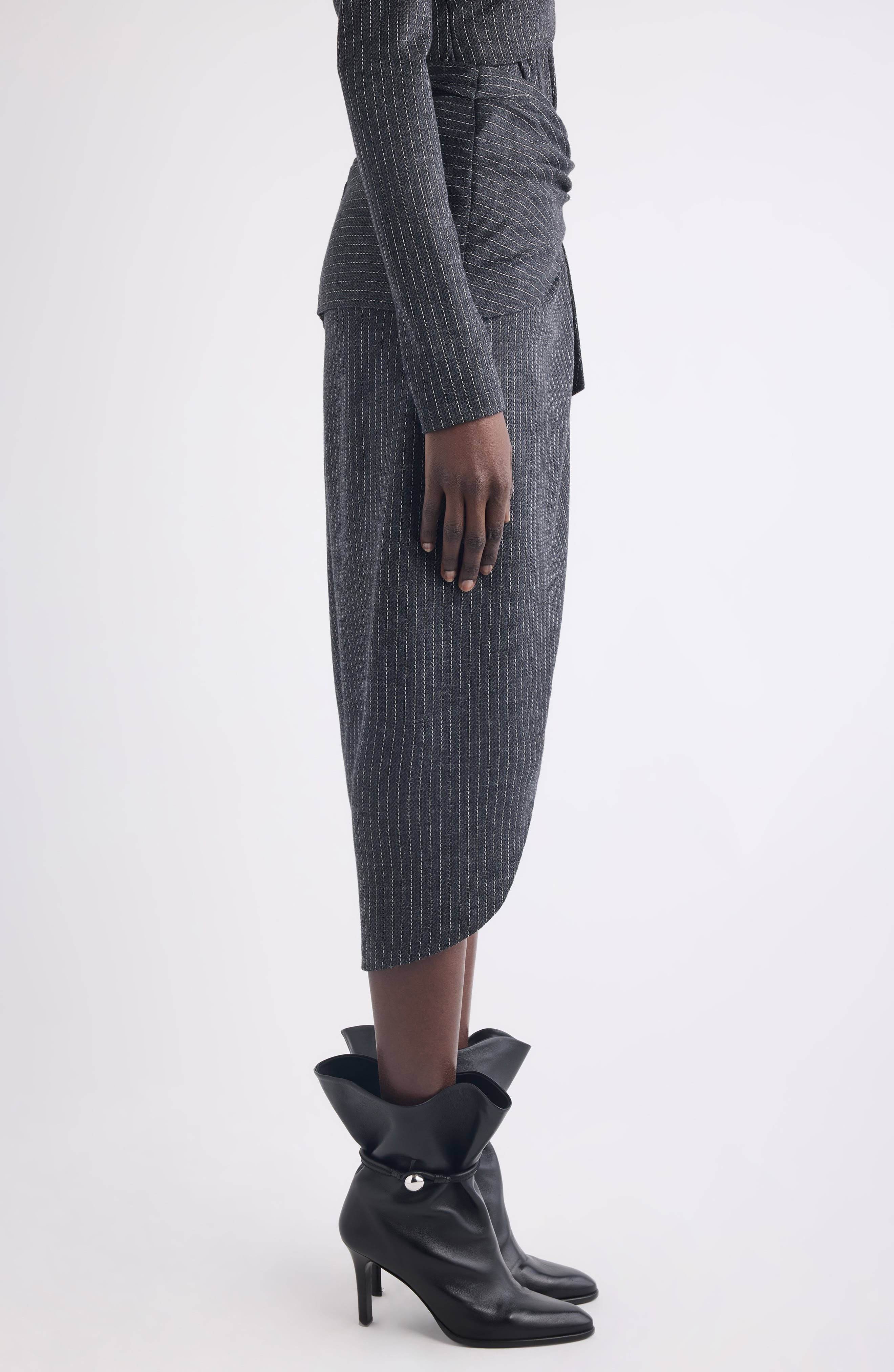 Isabel Marant Reilly Pinstripe Wool Blend Faux Wrap Skirt in Anthracite at Nordstrom - 4