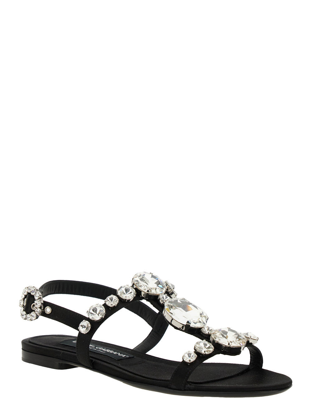 Dolce & Gabbana Women Black Sandals With Embroidered Stones Decorations In Satin Woman - 2